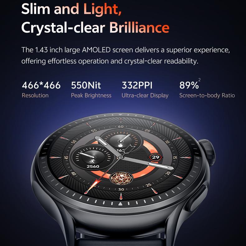Round Screen Smartwatch, 1.43in HD 3ATM Waterproof, Equipped With Heart Rate Detection, Sleep Monitoring, And Step Tracking