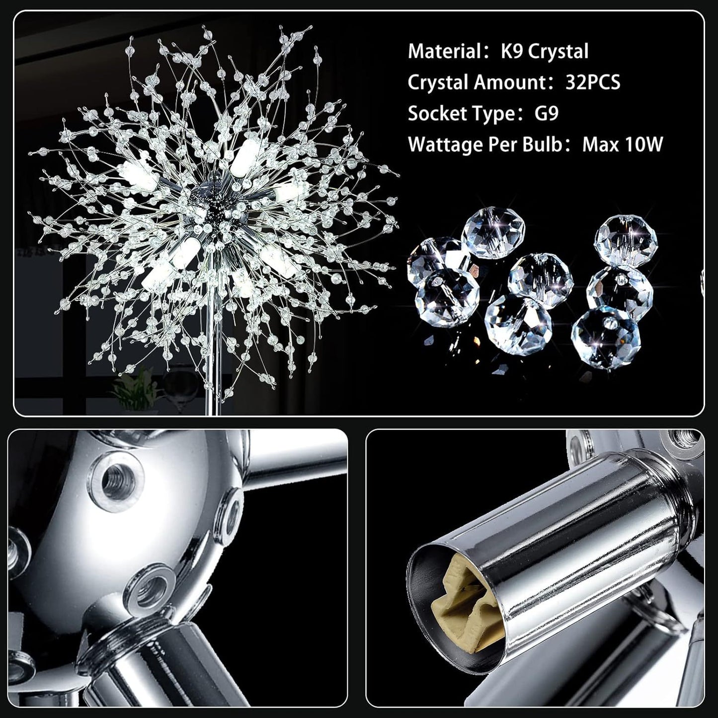 Bedroom Crystal Floor Lamp,,69 Inch High Pole Lamp,Modern Room Decorative Floor Lamp,Includes 32 Fireworks Crystal Suspenders