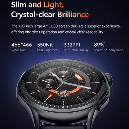 Round Screen Smartwatch, 1.43in HD 3ATM Waterproof, Equipped With Heart Rate Detection, Sleep Monitoring, And Step Tracking