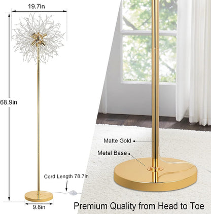Bedroom Crystal Floor Lamp,,69 Inch High Pole Lamp,Modern Room Decorative Floor Lamp,Includes 32 Fireworks Crystal Suspenders