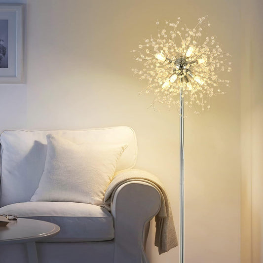 Bedroom Crystal Floor Lamp,,69 Inch High Pole Lamp,Modern Room Decorative Floor Lamp,Includes 32 Fireworks Crystal Suspenders