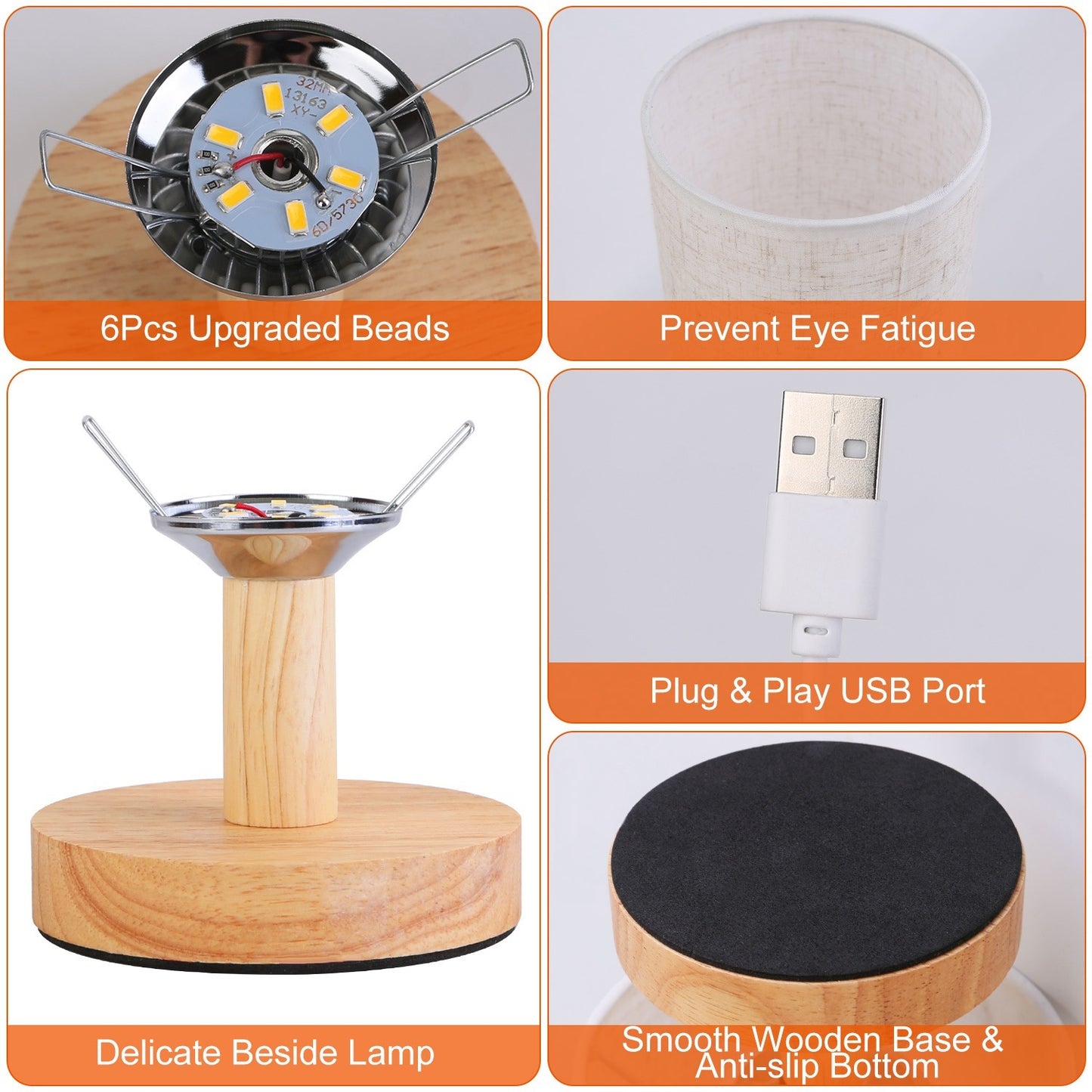 Warm White Bedside Lamp USB Plug Modern Bedroom Lamp